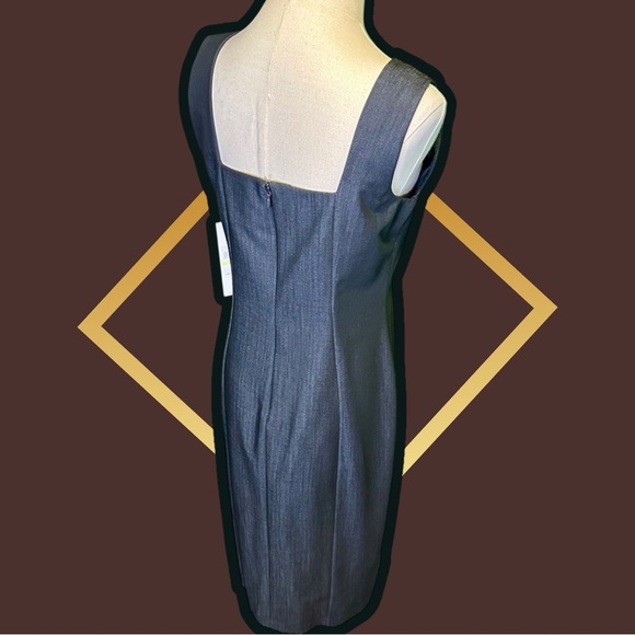 NWT Calvin Klein Navy Blue Chambray Asymmetric Gold Button Up Sheath Dress Sz 4 - Picture 12 of 16